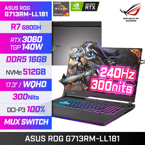[고해상도패널 탑재!]ASUS ROG G713RM-LL181 게이밍노트북AMD 렘브란트 R7/DDR5 16G/RTX3060/WQHD/240Hz