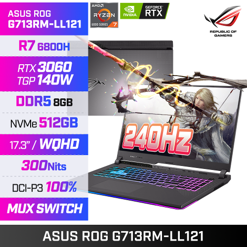 [고해상도 패널 탑재!] ASUS ROG G713RM-LL121 게이밍노트북 R7-6800H/240Hz/DCI-P3 100%/RTX3060