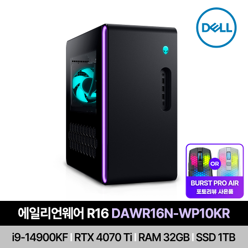 [예약판매/신제품출시!] DELL 에일리언웨어 R16 DAWR16N-WP10KR i9-14900KF/RAM32GB/SSD1TB/RTX4070 게이밍 데스크탑